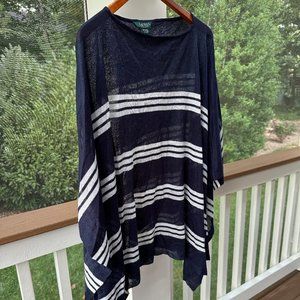 Ralph Lauren light airy poncho in navy white stripes